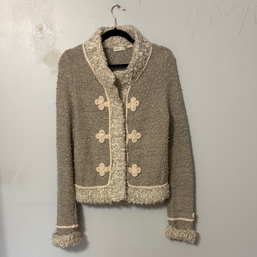 Sleeping on Snow Wool Mohair Blend Sweater Jacket Coat Cream Trim M - Picture 2 of 5